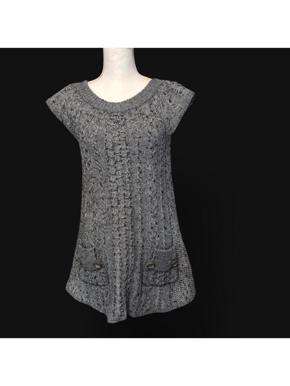 Free People Gray Cable Knit Sweater Dress Tunic Size S